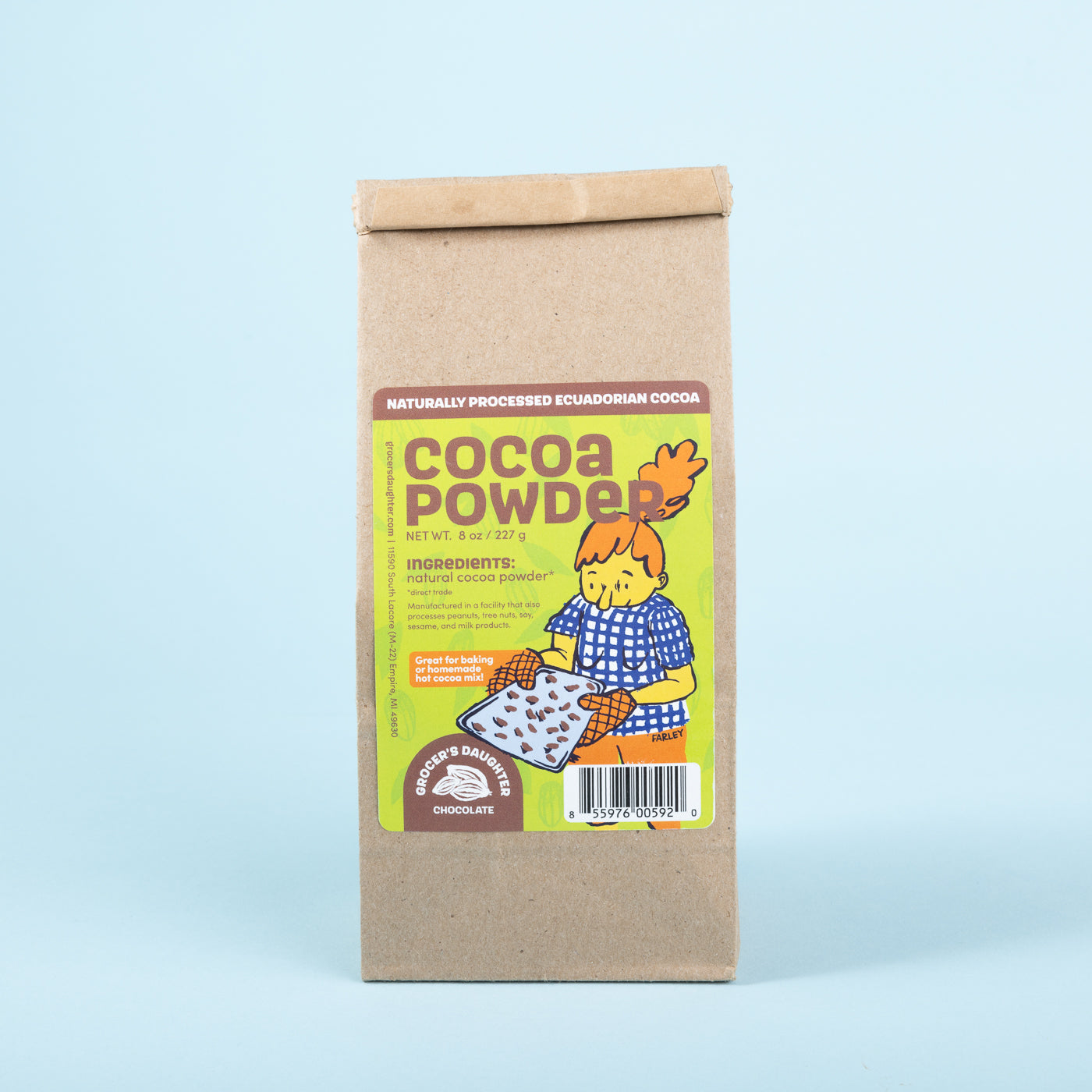 Cocoa powder bag with a blue background