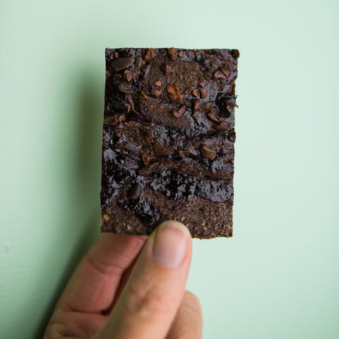 Christina's Fudgy Brownies with Blueberry Jam Swirl & Cocoa Nibs