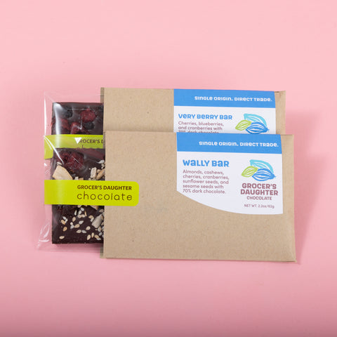GDC chocolate bars on pink background