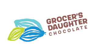 Grocer's Daughter Chocolate Logo: three cacao pods in GDC colors